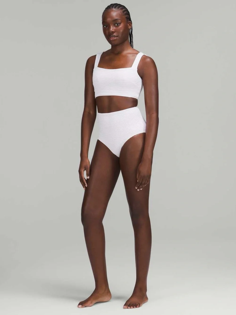 046. Lululemon Smocked Swim Top *B/C Cup Hyper Stripe White Pink Bliss